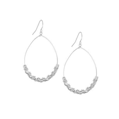 Teardrop Earring with Metal Discs: Silver