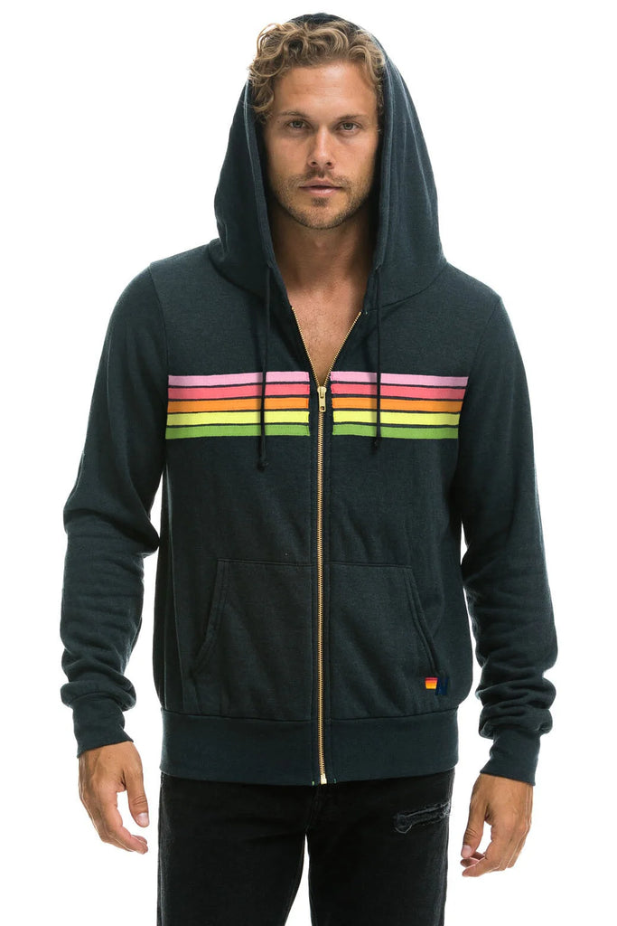 5 Stripe Hoodie Sweatshirt In Charcoal/Pink/Green by Aviator Nation Unisex