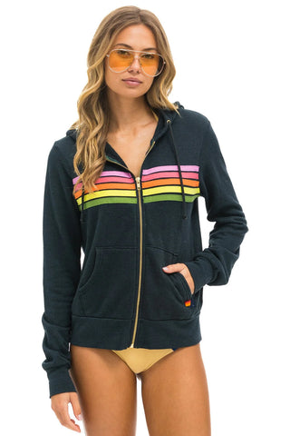 5 Stripe Hoodie Sweatshirt In Charcoal/Pink/Green by Aviator Nation Unisex