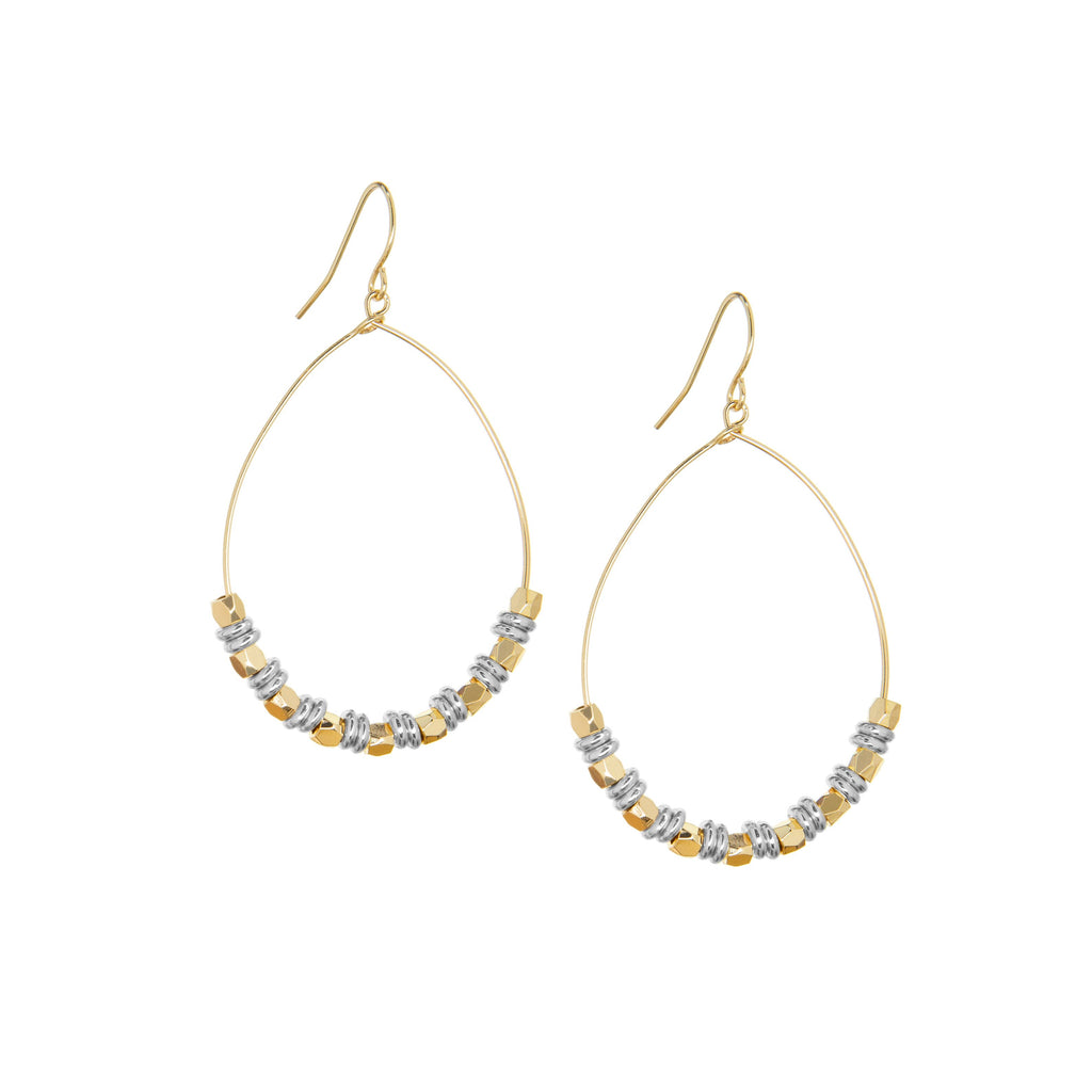 Teardrop Earring by Marlyn Schiff with Metal Discs: Gold-silver