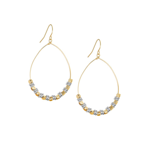 Teardrop Earring by Marlyn Schiff with Metal Discs: Gold-silver