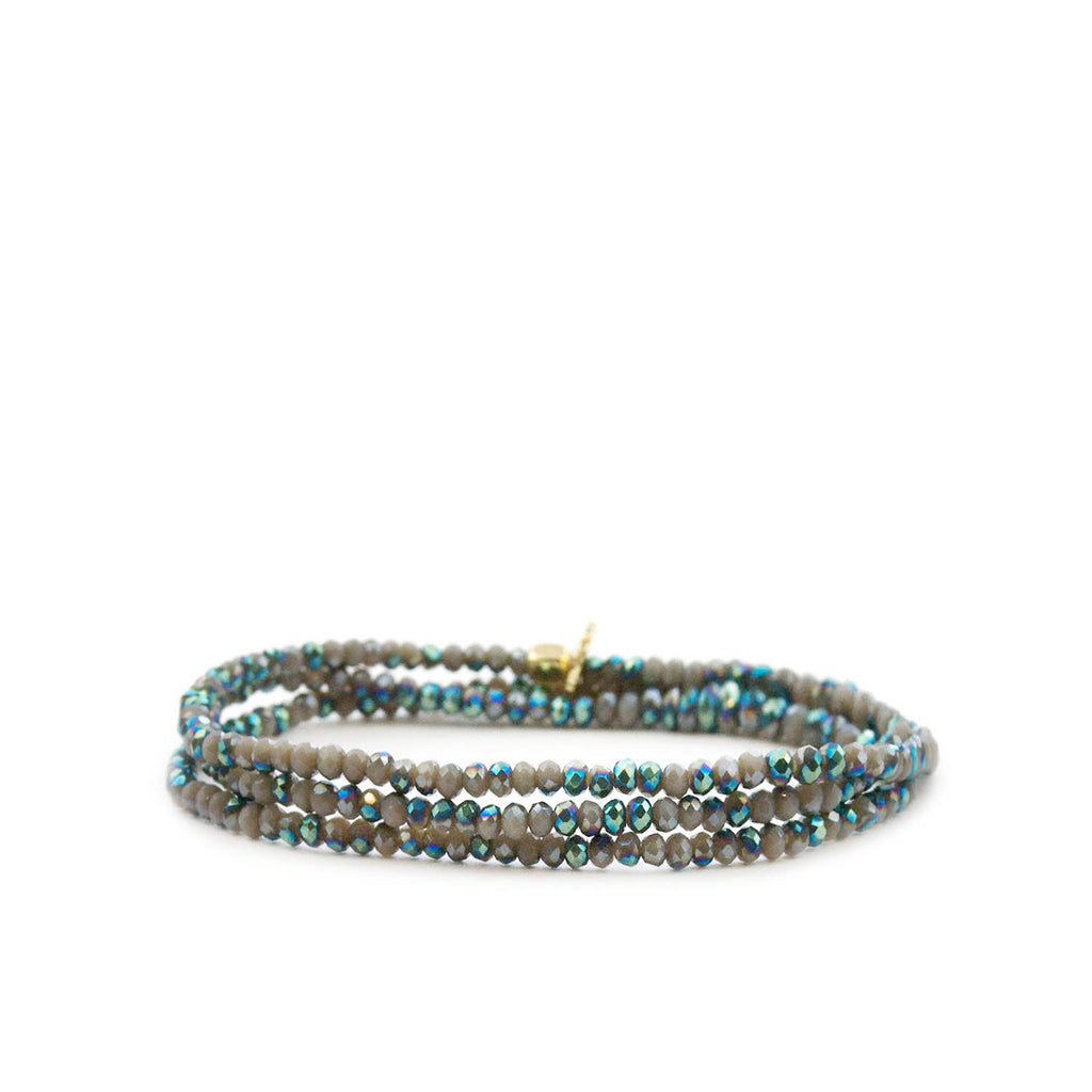 Mini Stretch Crystal Beaded Wrap Bracelet: Green-Grey by Marlyn Schiff