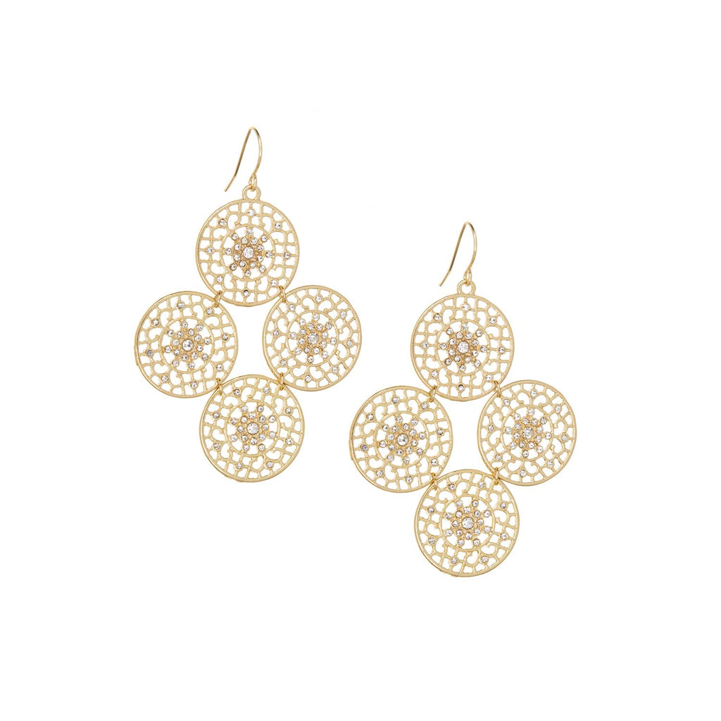 Filigree Disc Drop Earrings: Gold