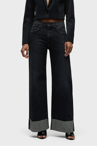 Jodie Wide Leg Jean with Cuff in Milano Noir by Hudson Jeans