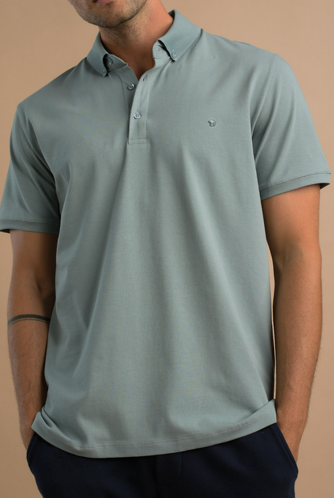 Ghost Sea Green Stretch Cotton Polo by Benson & Cherry