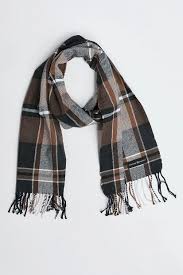 Kopernik Plaid Scarf in Navy & Camel by Benson & Cherry