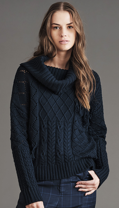 Vanessa Cable Knit Sweater in Blue by Haute Hippie – The Perfect Provenance