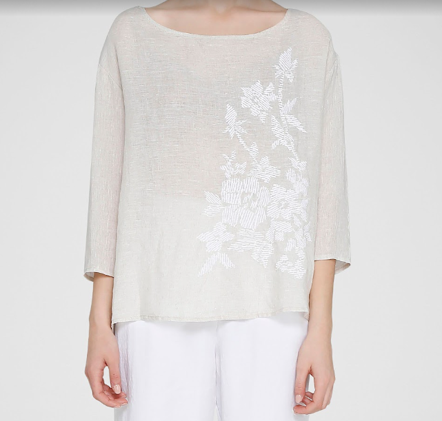 Maglia Beige Floral Linen Blouse by YC Milano