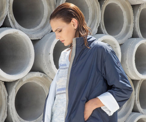 Grey & Blue Stripe V Neck Sweater By TONET